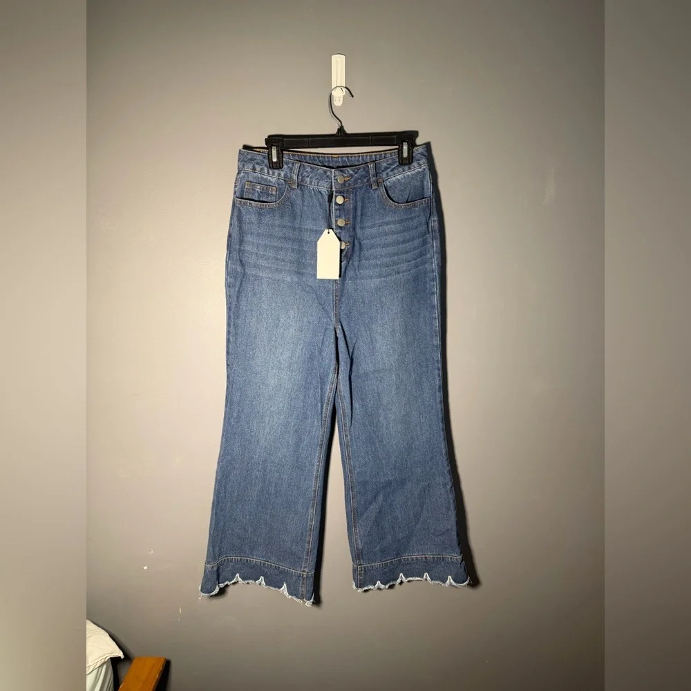 English Factory High Waist Wide Leg Scallop Hem Jeans Size Large - Picture 2 of 6